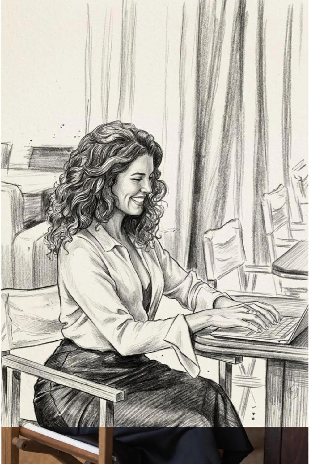 Ellen projetando, em esboço a lápis